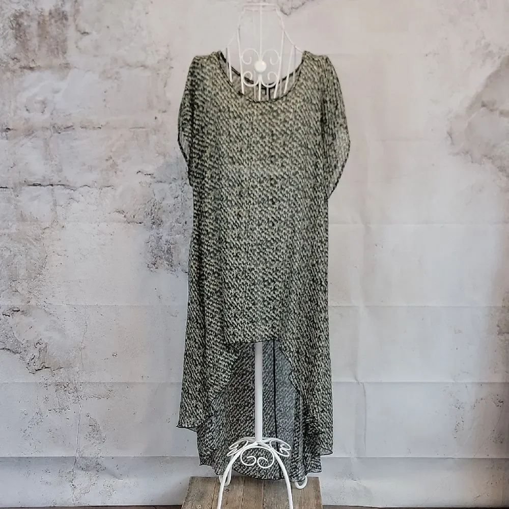 Cha Cha Vente High Low Dress Sheer Abstract Print Womens Size 2X